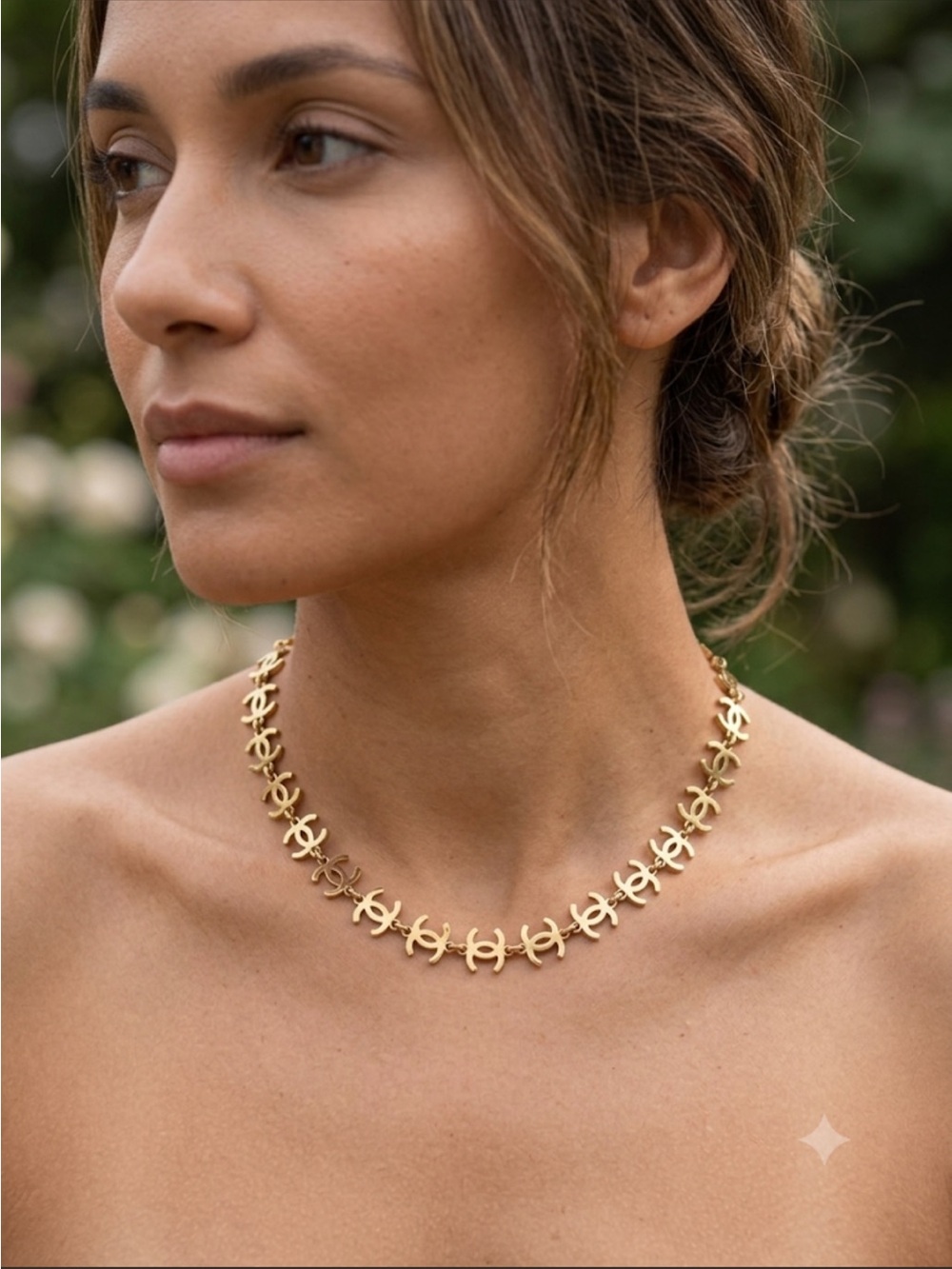 Fashion Jewelry Gold Link CC Motif Choker Necklace